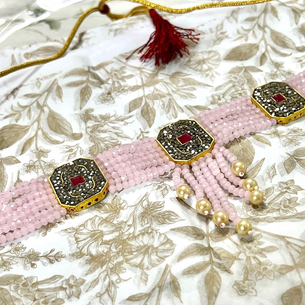 Brand New!Stunning Rose Quartz Necklace embedded w Rubies &Dark grey stones - Picture 11 of 16